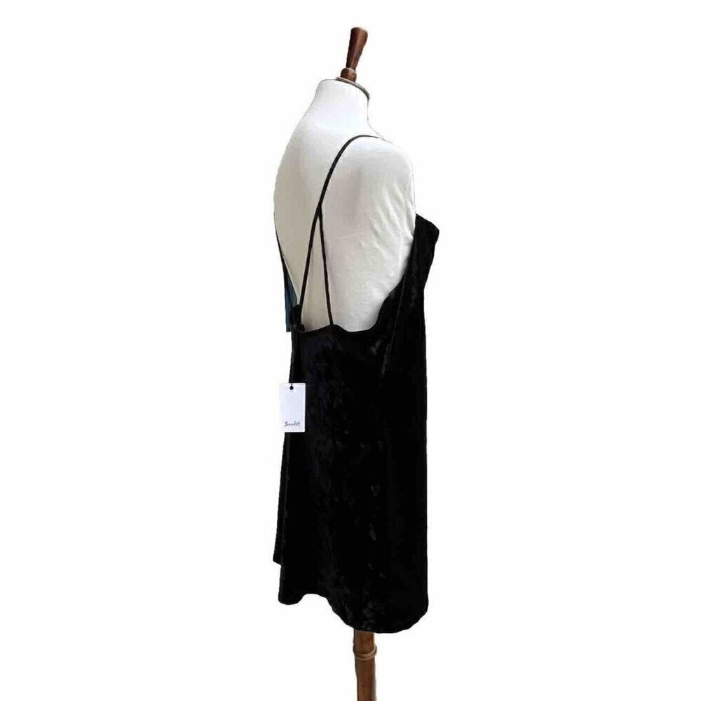 Bardot Womens Black Velour Velvet Slip Strappy Mini Dress Size L / 10 US - Picture 2 of 16